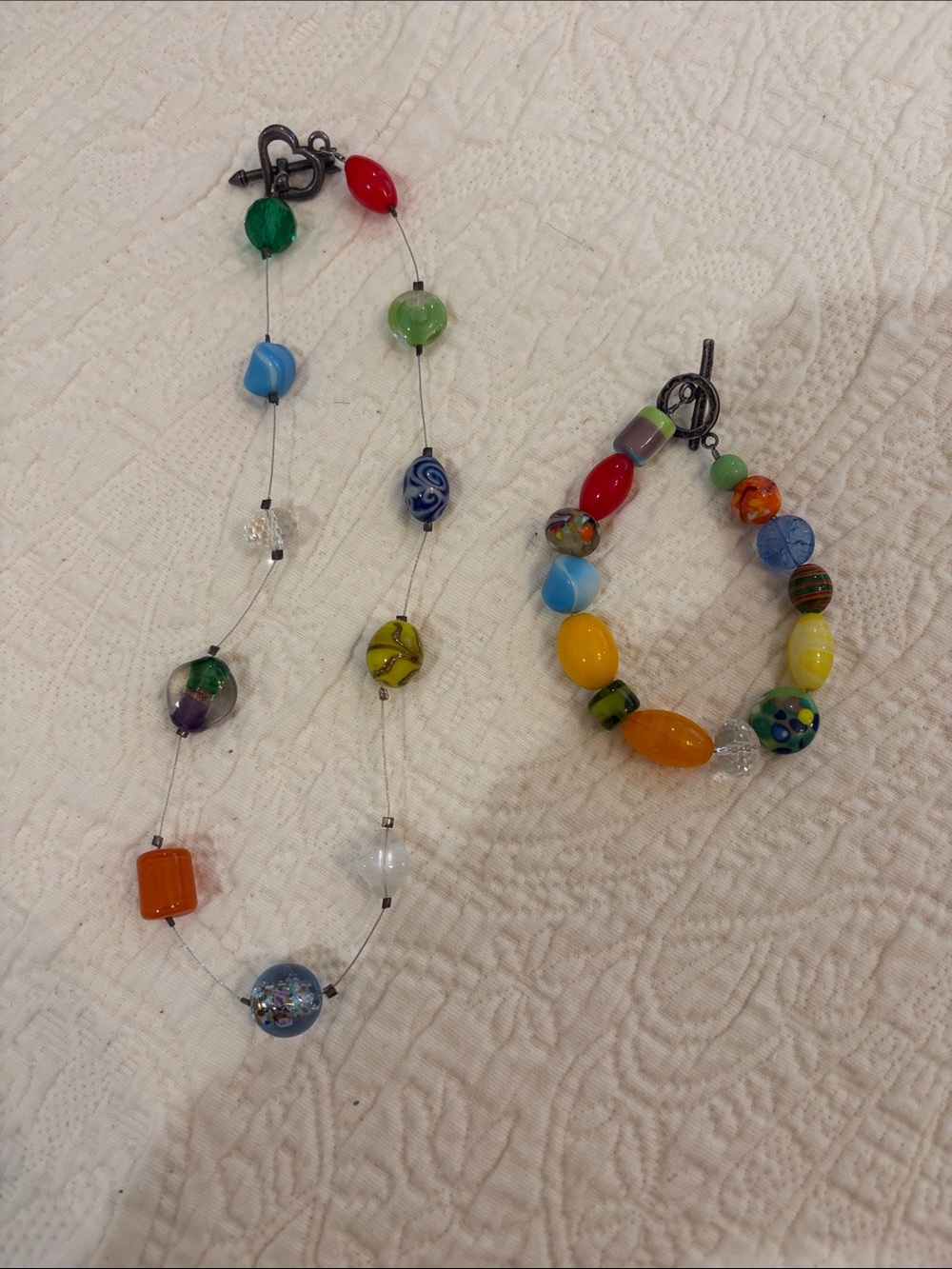 Multicolor Glass Bead Necklace and Bracelet Set